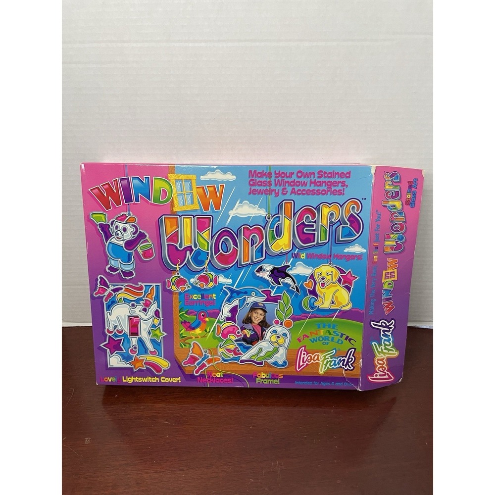 Vintage 90s Lisa Frank Window Wonders Kit Partially Used w/Box Art Craft Set